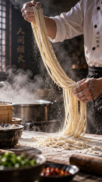 师傅在后厨甩面